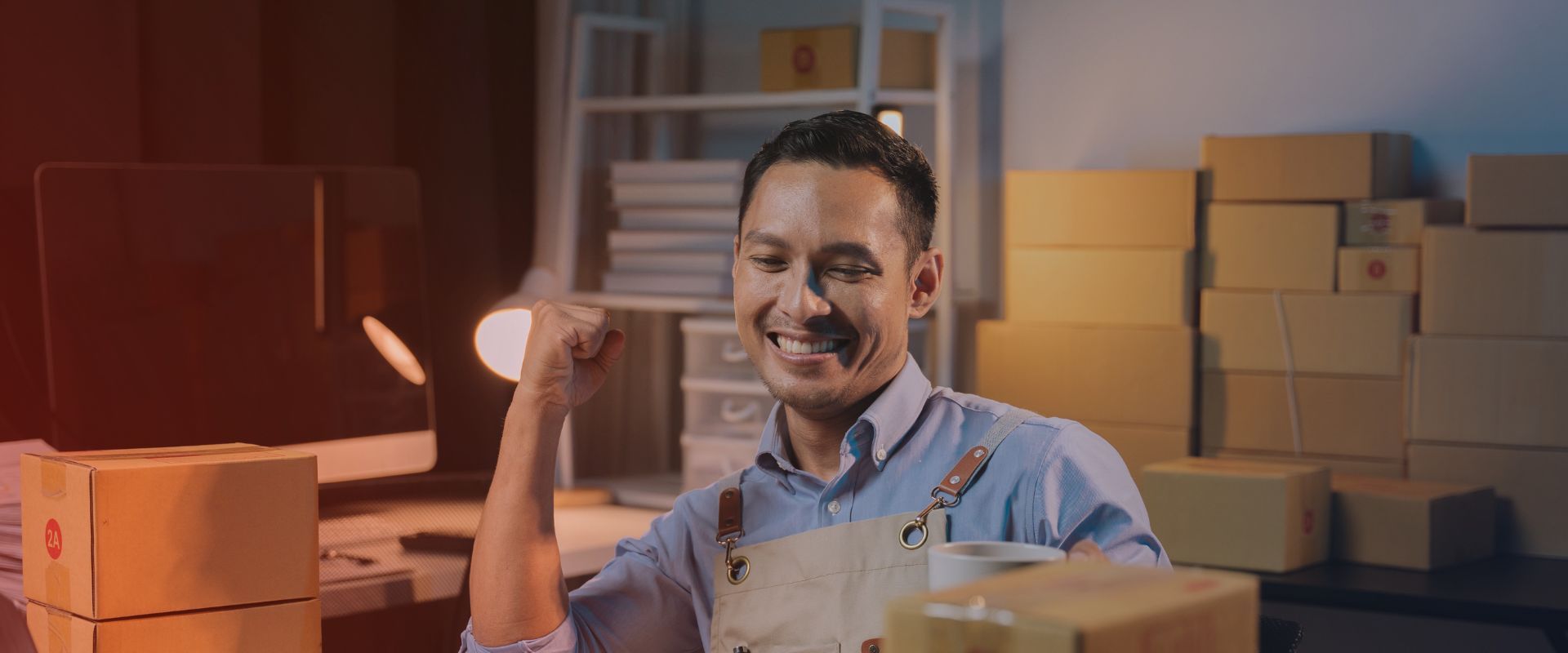 Varejista celebrando após a implementação de estratégia omnichannel