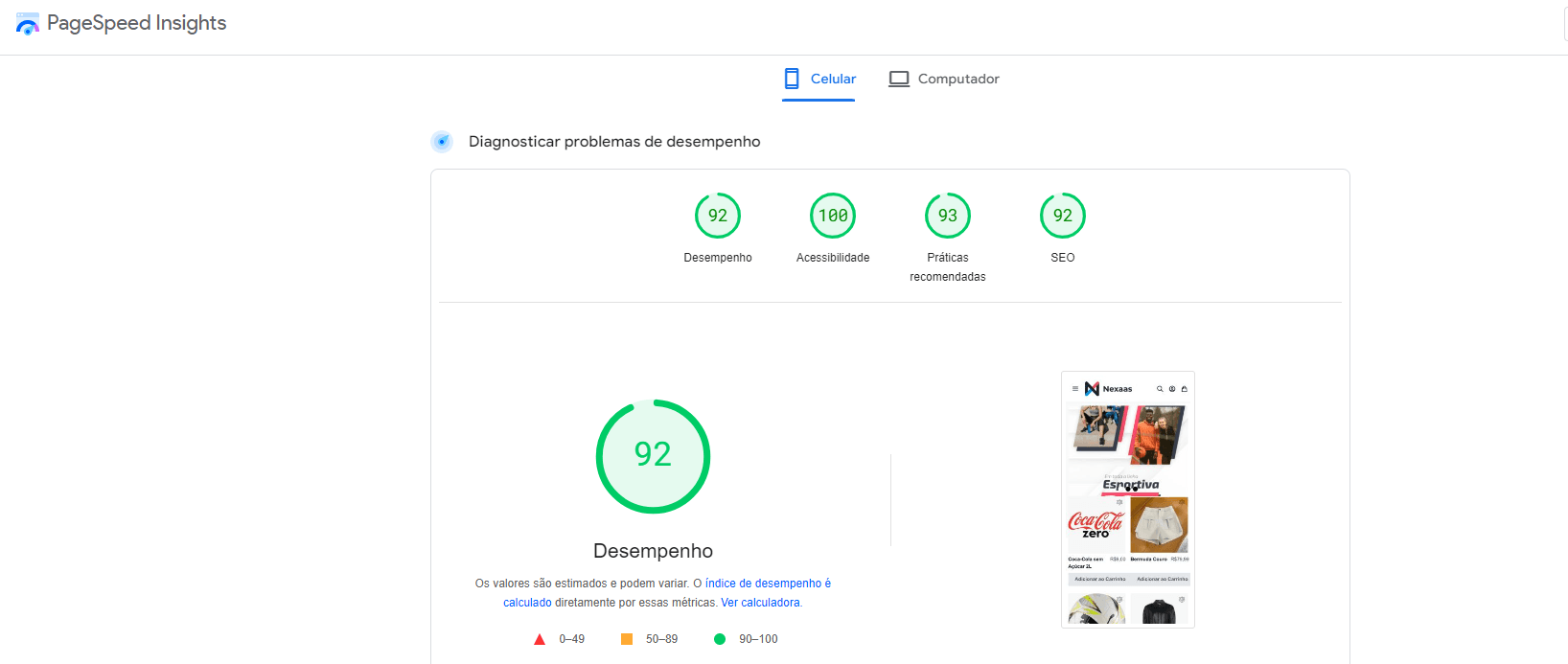 E-commerce Nexaas com layout otimizado